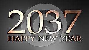 2037 Happy New Year copper write on black background - 3D rendering illustration