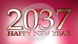 2037 Happy New Year copper write on red background - 3D rendering illustration