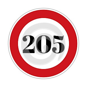 205 kmph or mph speed limit sign icon. Road side speed indicator safety element