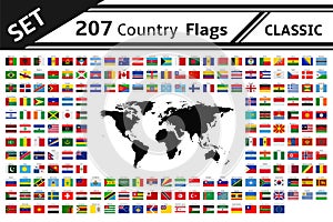 207 country flags and world map