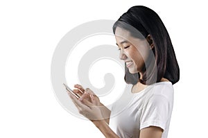 20s an Asian young woman checking mobile phone