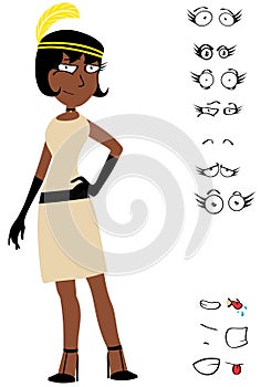20s fashion afro girl cartoon expressions collection
