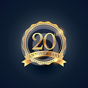 20th anniversary celebration badge label in golden color