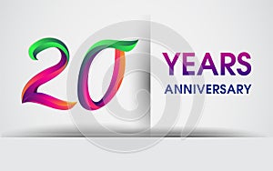 20th Anniversary celebration logo, colorful design logotype isolated on white background