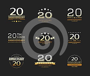 20th anniversary celebration logo set. 20 year jubilee banner.