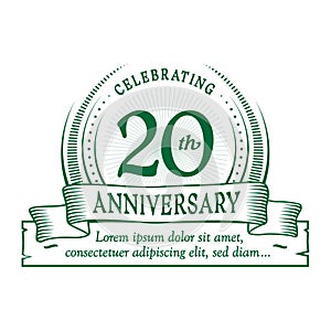 20th anniversary design template. 20 years logo. Twenty years vector and illustration.