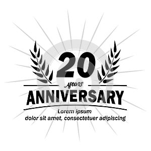 20th anniversary design template. 20th years vector and illustration.