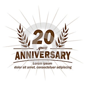 20th anniversary design template. 20th years vector and illustration.