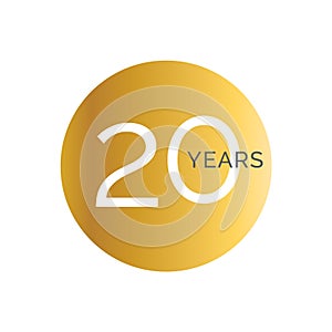 20th Anniversary gold banner template, twentieth jubilee labels, business birthday logo, vector illustration