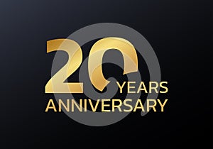 20th anniversary logo. 20 years celebrating icon or golden badge. Vector illustration.