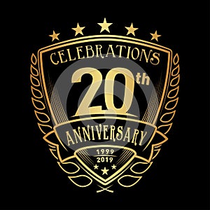 20th shield anniversary logo. 20th  and illustration.