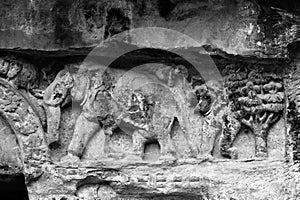 21 07 2007 Pillar relief with elephants  Udayagiri and Khandagiri Caves