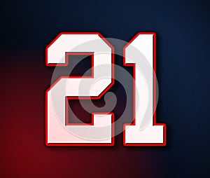 21 American Football Classic Sport Jersey Number in the colors of the American flag design Patriot, Patriots 3D illustration