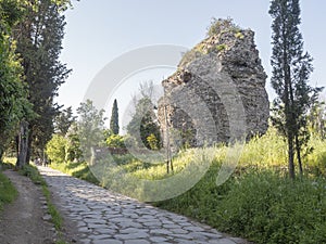 21 april 2018 on Via Appia, Appian Way from Porta Appia, anicient road of Rome