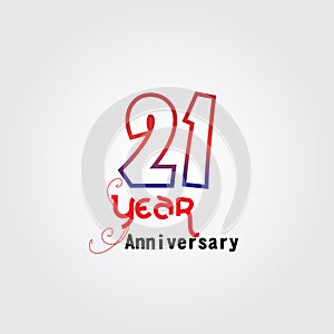 21 years anniversary celebration logotype. anniversary logo with red and blue color isolated on gray background, vector design for