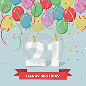 21 years celebration. Happy Birthday greeting card