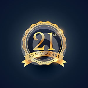 21st anniversary celebration badge label in golden color