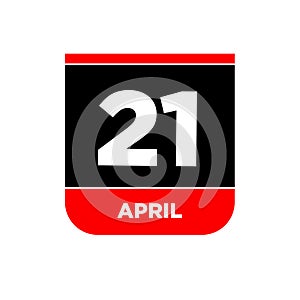 21st April calendar page icon. 21 Apr day
