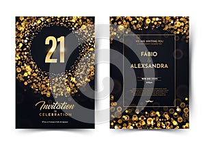 21st years birthday vector black paper luxury invitation double card. Twenty one years wedding anniversary celebration