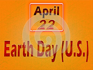 22 April, Earth Day (U.S.), Text Effect on orange Background
