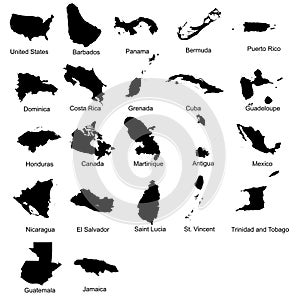 Stratificato modificabile vettore illustrazioni Paesi da 22 nord americano paesi 