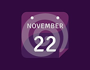 22 November, November 22 icon Single Day Calendar Vector illustration