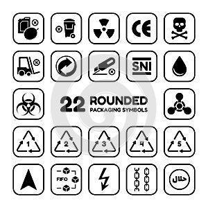 22 Set of Packaging Symbols With Rounded Cartoon Style