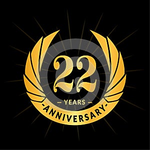 22 years anniversary design template. Elegant anniversary logo design. Twenty-two years logo.