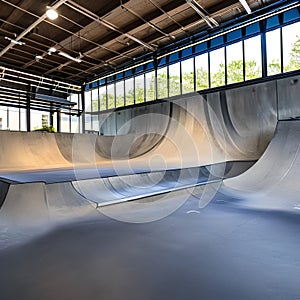 221 A contemporary urban skate park with sleek ramps, vibrant street art, and a vibrant atmosphere, attracting skateboarders and