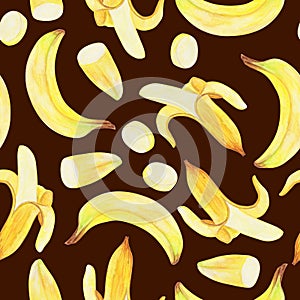 2244 banana, seamless pattern, illustration of bananas, watercolor pencils