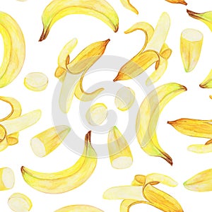 2245 banana, seamless pattern, illustration of bananas, watercolor pencils