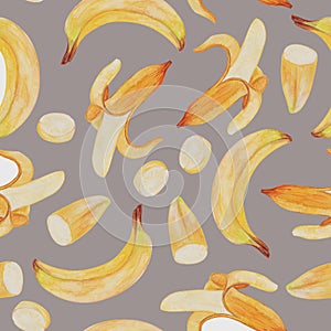2246 banana, seamless pattern, illustration of bananas, watercolor pencils