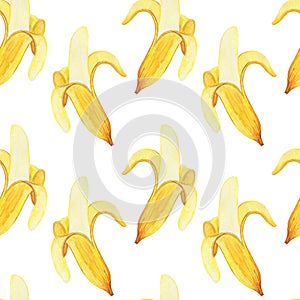 2249 banana, seamless pattern, illustration of bananas, watercolor pencils, set of ripe fruits