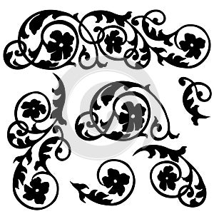 2253 ornament, set of damask floral pattern, tattoo ornament in black, for different design, isolate on a white background