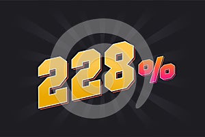 228% discount banner with dark background and yellow text. 228 percent sales promotional design