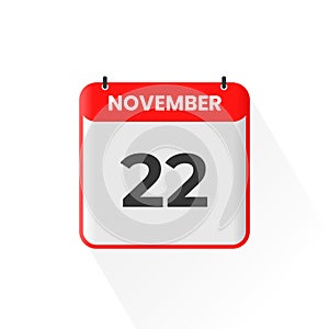 22nd November calendar icon. November 22 calendar Date Month icon vector illustrator
