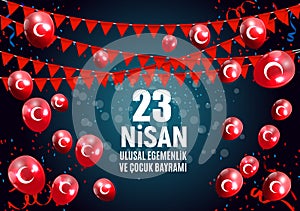 23 April Children`s day Turkish Speak: 23 Nisan Cumhuriyet Bayrami. Vector Illustration