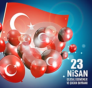 23 April Children`s day Turkish Speak: 23 Nisan Cumhuriyet Bayrami. Vector Illustration