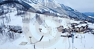 23 February 2022 Olympic village, Adler, Rosa Khutor, Sochi ski and snowboarding resort In Russian mountains, Caucassian