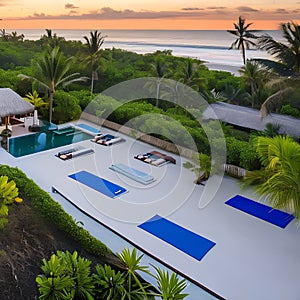 230 A tranquil beachfront yoga retreat with open-air studios, meditation gardens, and rejuvenating wellness programs, offering a