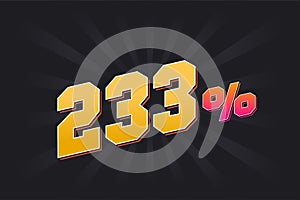 233% discount banner with dark background and yellow text. 233 percent sales promotional design