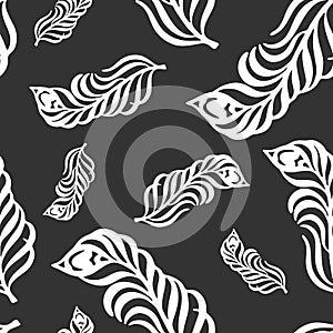 2353 pattern, seamless pattern in monochrome colors, stylized feathers, wallpaper ornament, wrapping paper