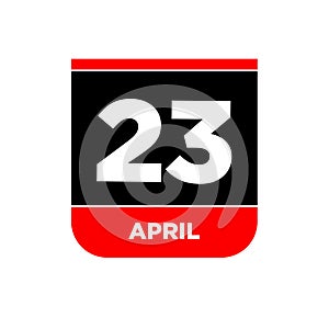 23rd April calendar page icon. 23 Apr day
