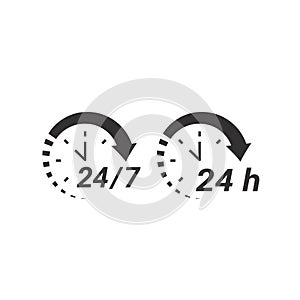 24 7 clock circle arrow for nonstop service icon