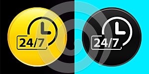24/7 clock icon flat exclusive button set
