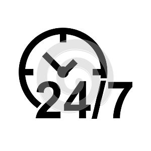 24/7 clock icon flat vector illustration design