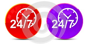 24/7 clock icon glossy round buttons illustration