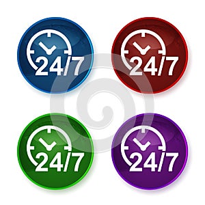 24/7 clock icon shiny round buttons set illustration