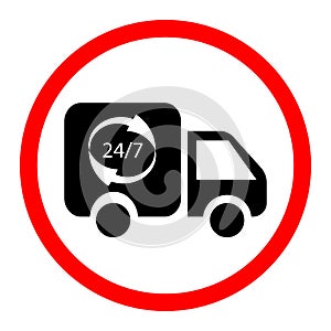 24/7 Delivery Service, Logistic Trucking Icon Template Flat Design