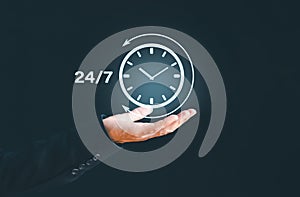 24-7 hour clock on hand nonstop client service concept